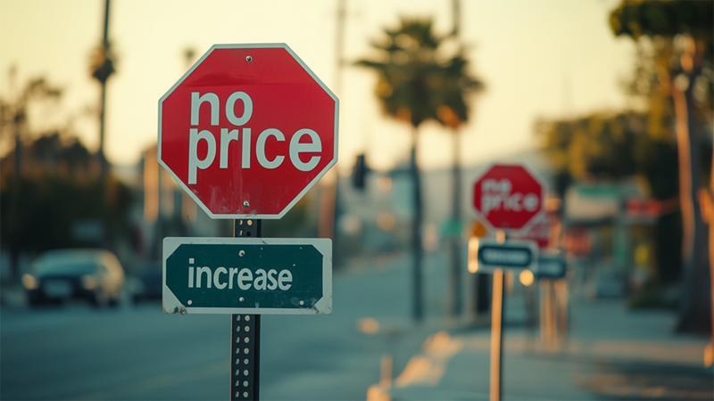 Trotz gestiegener Einkaufspreise: Keine Preiserhöhung bei unseren Prüfungen! Grafik No price Schild
