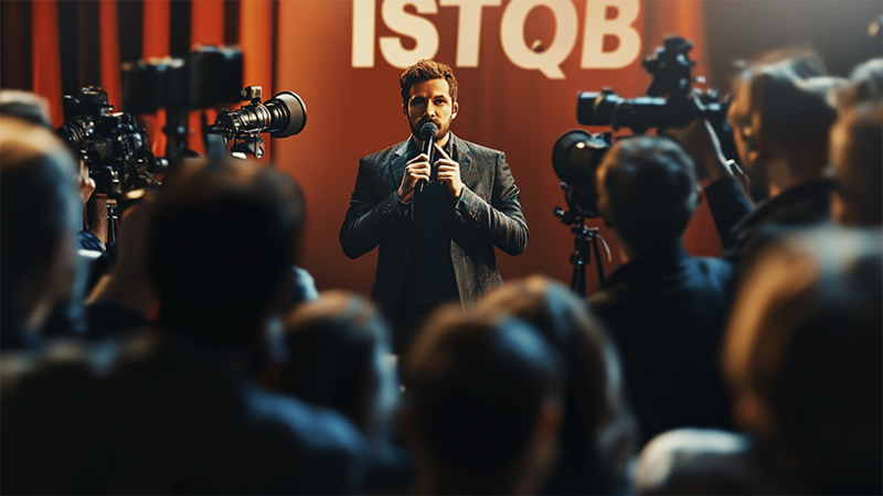 Erweiterung unseres Angebots an ISTQB® Zertifizierungen Grafik ISTQB im Presseformat vor Journalisten und Kameras